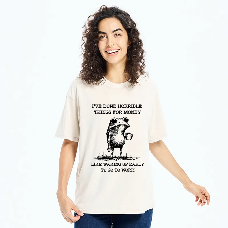 Tokyo-Tiger Funny Meme Work Early Wake Frog Washed T-Shirt