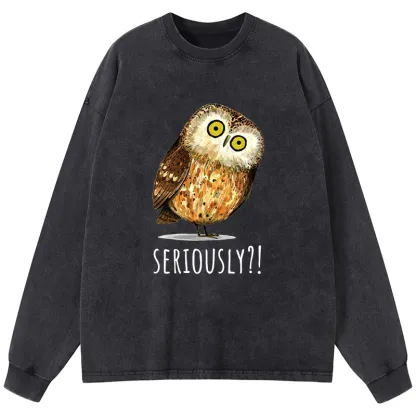 Tokyo-Tiger Seriously Confused Owl Meme Art Washed Long Sleeve T-Shirt