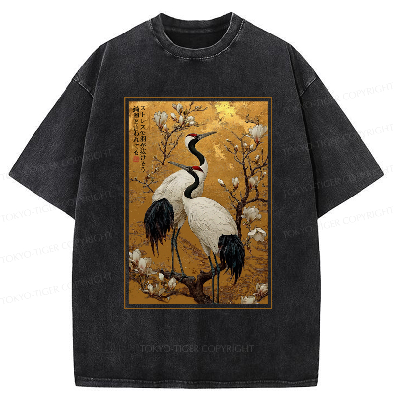 Tokyo-Tiger Japanese Elegance Of The Cranes Washed T-Shirt