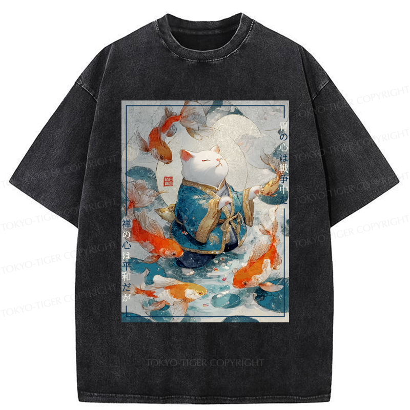 Tokyo-Tiger A Cat’s Zen A Fish’s Fate Washed T-Shirt