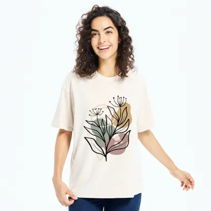 Tokyo-Tiger Soft Boho Floral Line Art Washed T-Shirt
