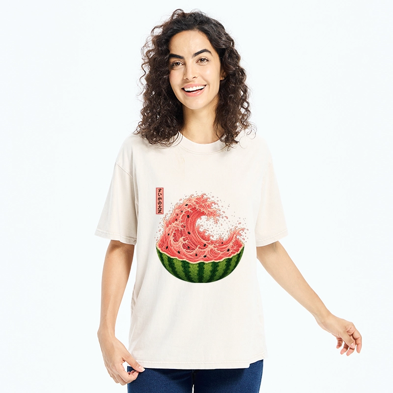 Tokyo-Tiger Watermelon Wave Summer Ukiyo Art Washed T-Shirt