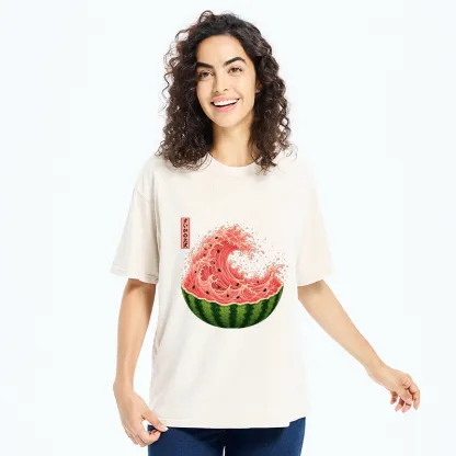 Tokyo-Tiger Watermelon Wave Summer Ukiyo Art Washed T-Shirt