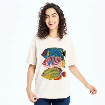 Tokyo-Tiger Three Bright Tropical Ocean Fish Washed T-Shirt