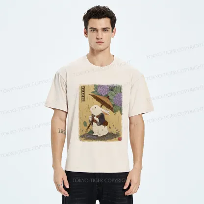 Tokyo-Tiger Ukiyoe Rainy Stroll Bunny Washed T-Shirt