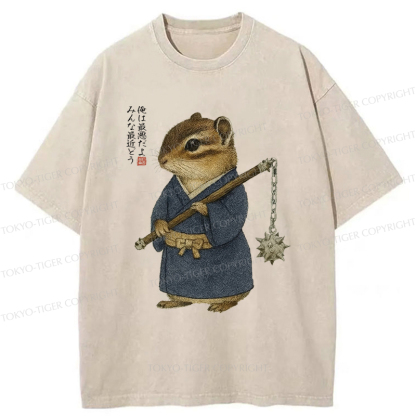 Tokyo-Tiger Samurai Hamster's Code of Honor Washed T-Shirt