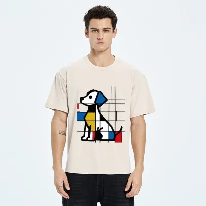 Tokyo-Tiger Mondrian Geometric Dog Art Washed T-Shirt