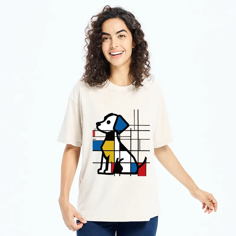 Tokyo-Tiger Mondrian Geometric Dog Art Washed T-Shirt