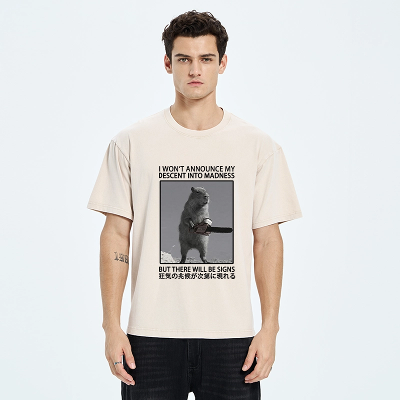 Tokyo-Tiger Funny Meme Chainsaw Capybara Madness Washed T-Shirt