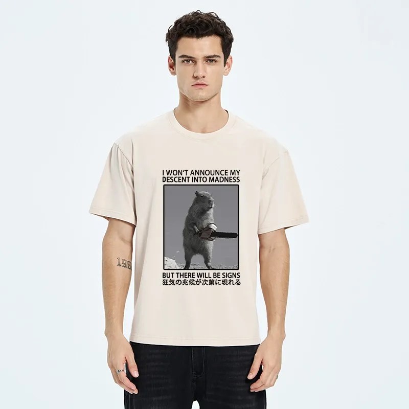Tokyo-Tiger Funny Meme Chainsaw Capybara Madness Washed T-Shirt