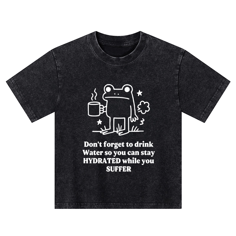 Tokyo-Tiger Frog Says Drink Water Kids Washed T-Shirt