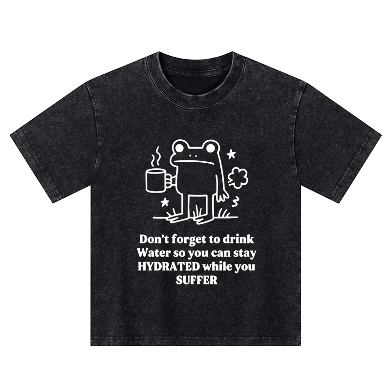 Tokyo-Tiger Frog Says Drink Water Kids Washed T-Shirt