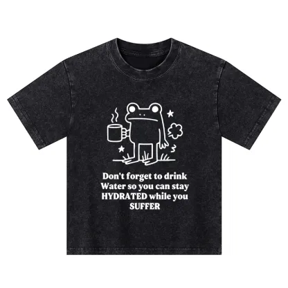 Tokyo-Tiger Frog Says Drink Water Kids Washed T-Shirt