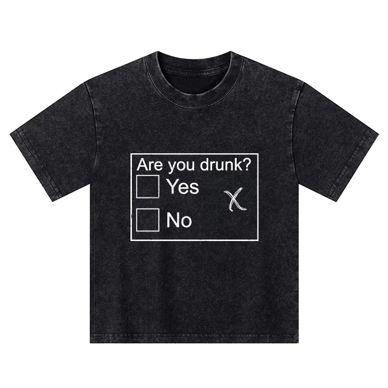 Tokyo-Tiger Confused Drunk Checkbox Graphic Kids Washed T-Shirt
