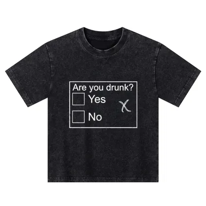 Tokyo-Tiger Confused Drunk Checkbox Graphic Kids Washed T-Shirt
