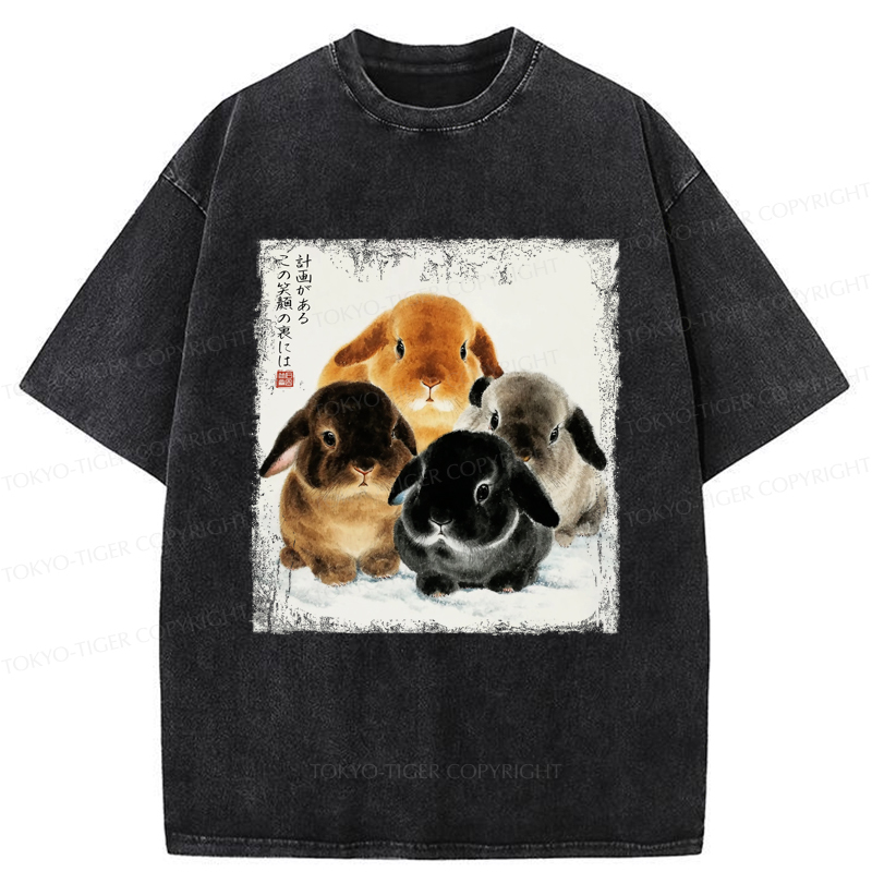 Tokyo-Tiger The Ink Wash Rabbit Is Watching You Washed T-Shirt