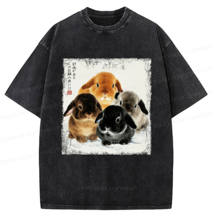 Tokyo-Tiger The Ink Wash Rabbit Is Watching You Washed T-Shirt