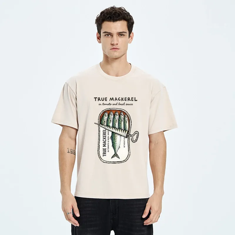 Tokyo-Tiger Funny Meme Vintage Seafood Can Graphic Washed T-Shirt