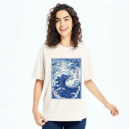 Tokyo-Tiger Vintage Japanese Wave Sakura Print Washed T-Shirt