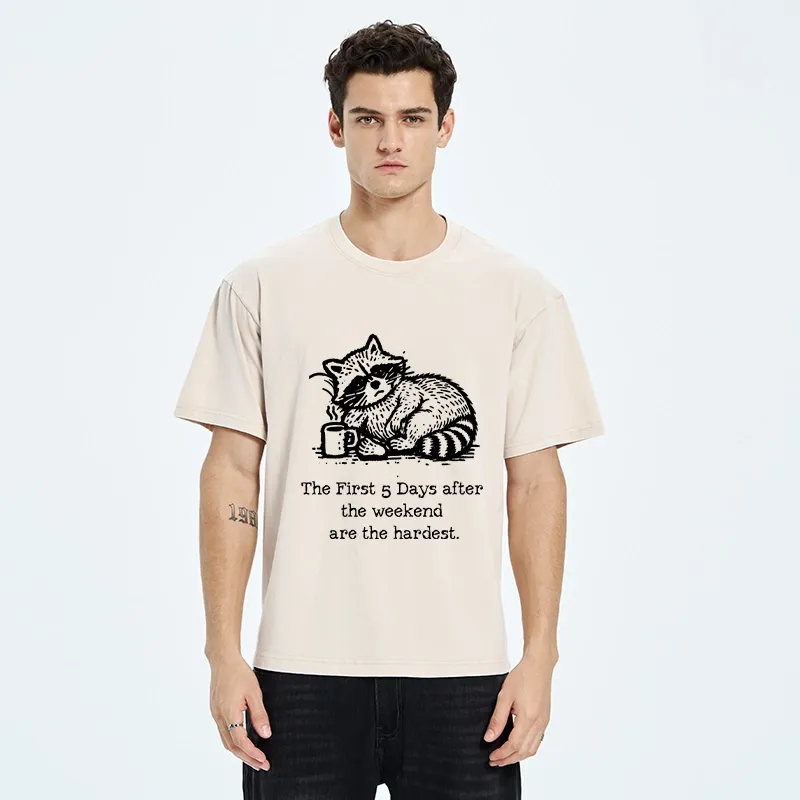 Tokyo-Tiger Funny Meme Monday Blues Coffee Raccoon Washed T-Shirt