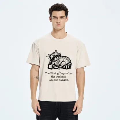 Tokyo-Tiger Funny Meme Monday Blues Coffee Raccoon Washed T-Shirt