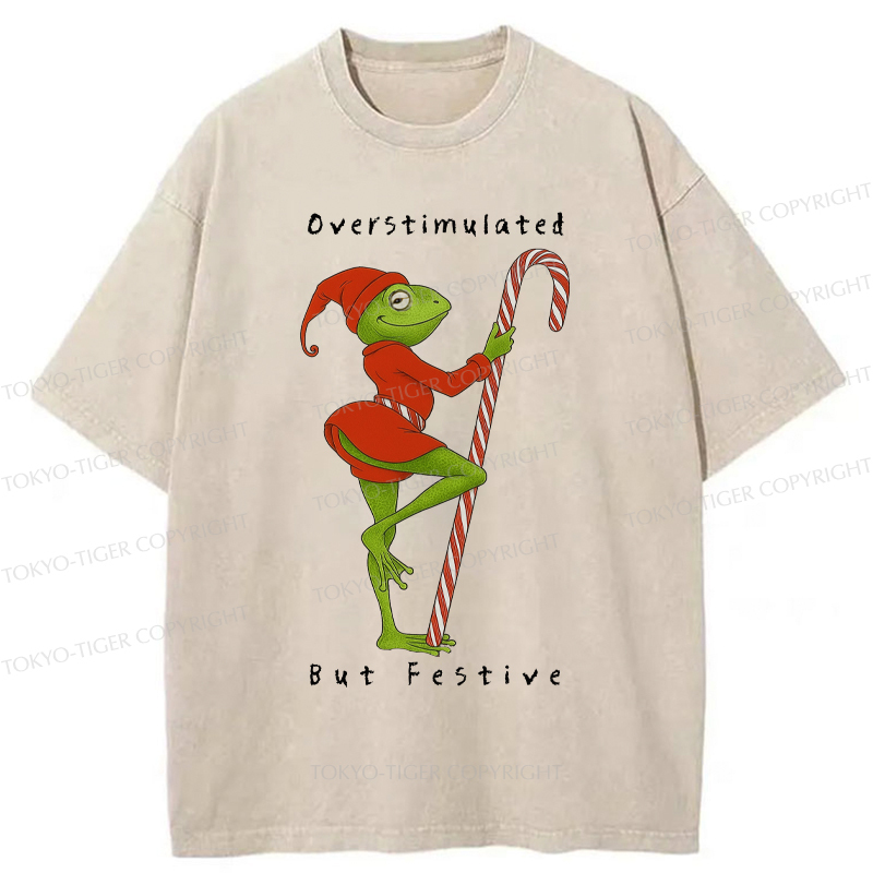 Tokyo-Tiger Funny Frog：Overstimulated But Festive Washed T-Shirt