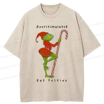 Tokyo-Tiger Funny Frog：Overstimulated But Festive Washed T-Shirt
