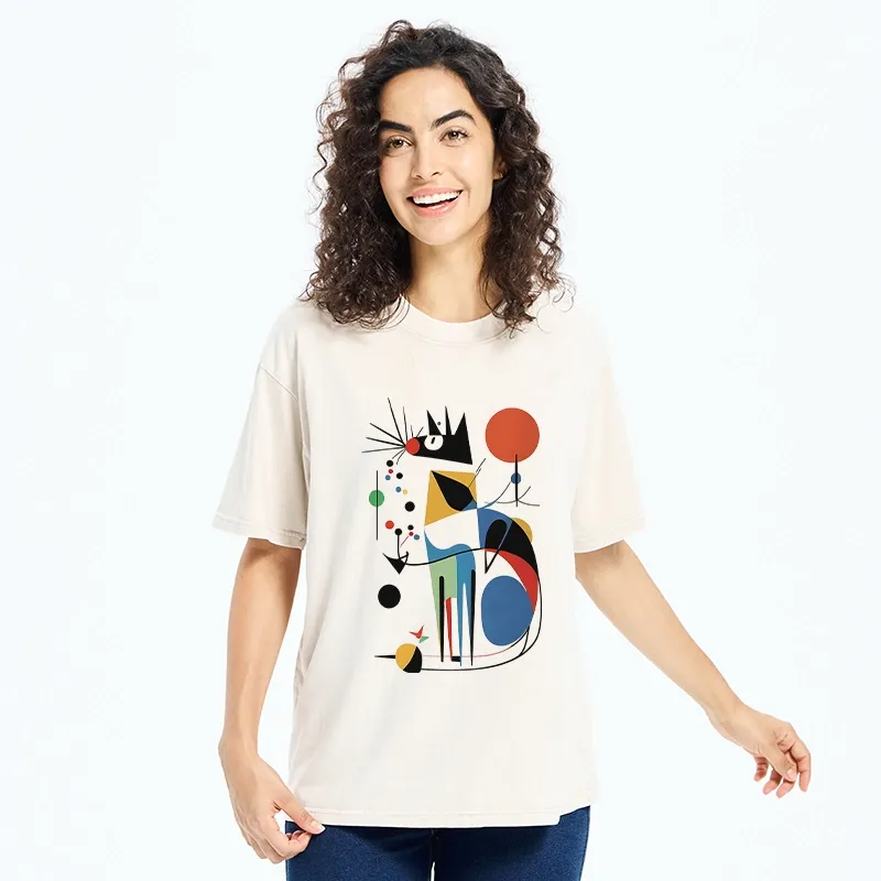 Tokyo-Tiger Abstract Colorful Cat Art Washed T-Shirt