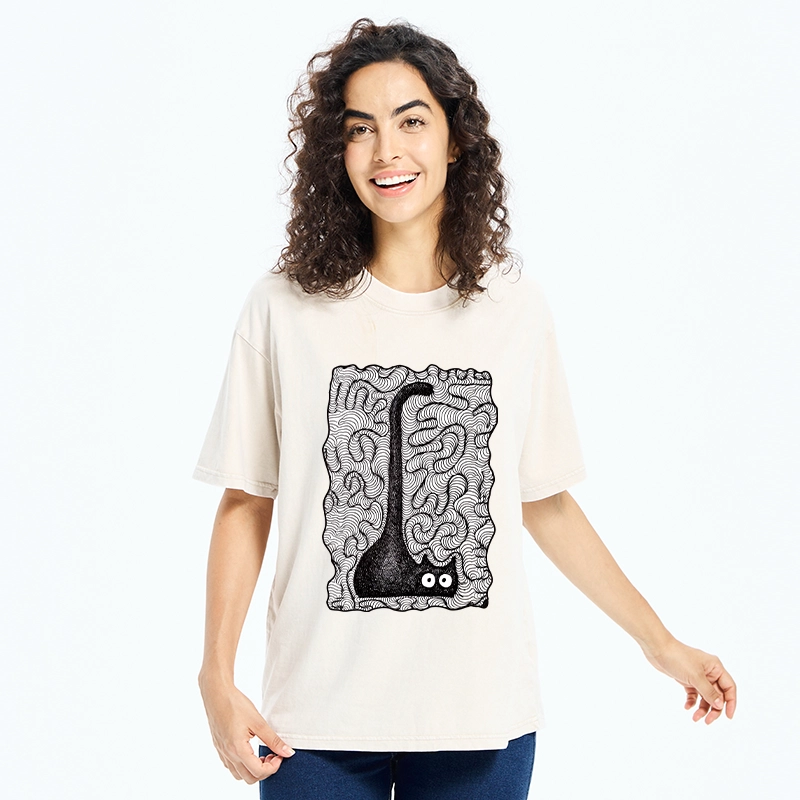 Tokyo-Tiger Trippy Zentangle Secret Cat Art Print Washed T-Shirt