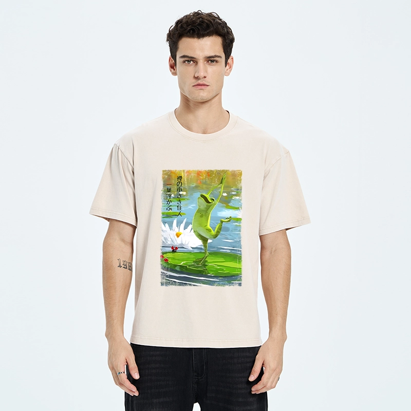 Tokyo-Tiger Yoga Frog Lotus Zen Funny Meme Washed T-Shirt