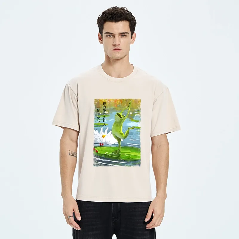 Tokyo-Tiger Yoga Frog Lotus Zen Funny Meme Washed T-Shirt