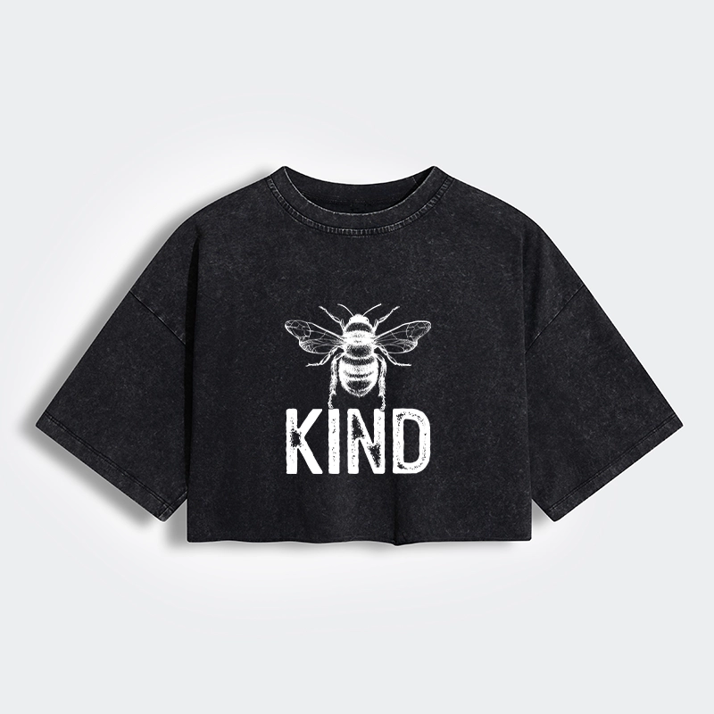 Tokyo-Tiger Minimalist Bee Kind Illustration Women's Washed Crop T-Shirt