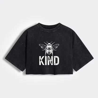 Tokyo-Tiger Minimalist Bee Kind Illustration Women's Washed Crop T-Shirt