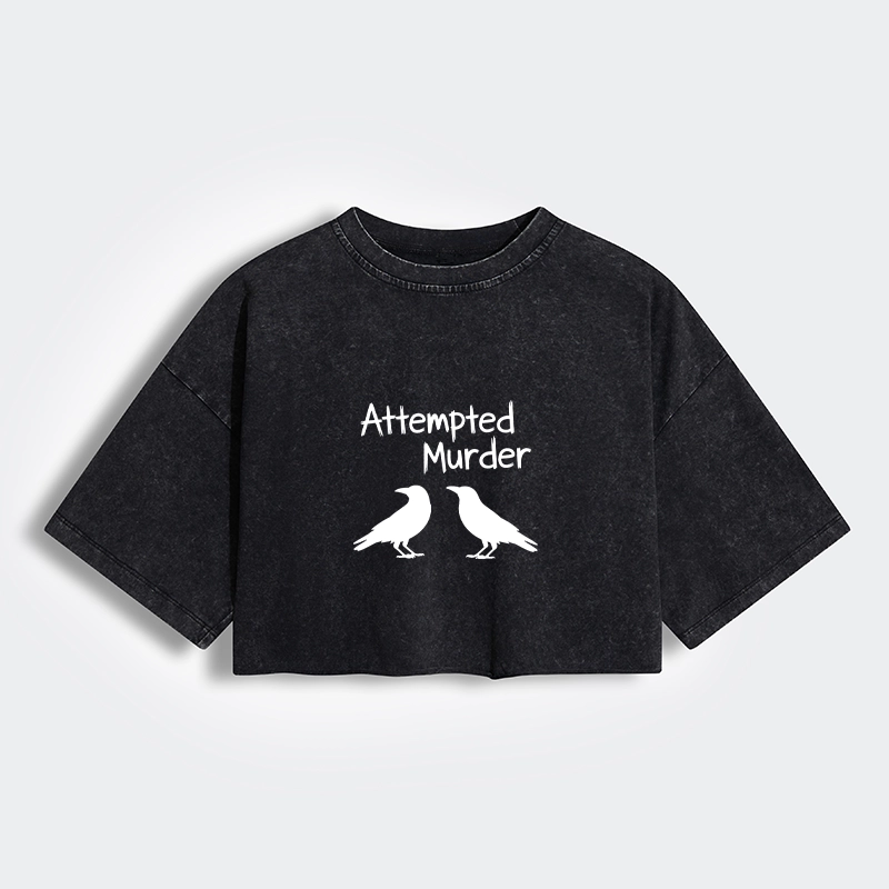 Tokyo-Tiger Two Crows Attempted Murder Joke Women's Washed Crop T-Shirt