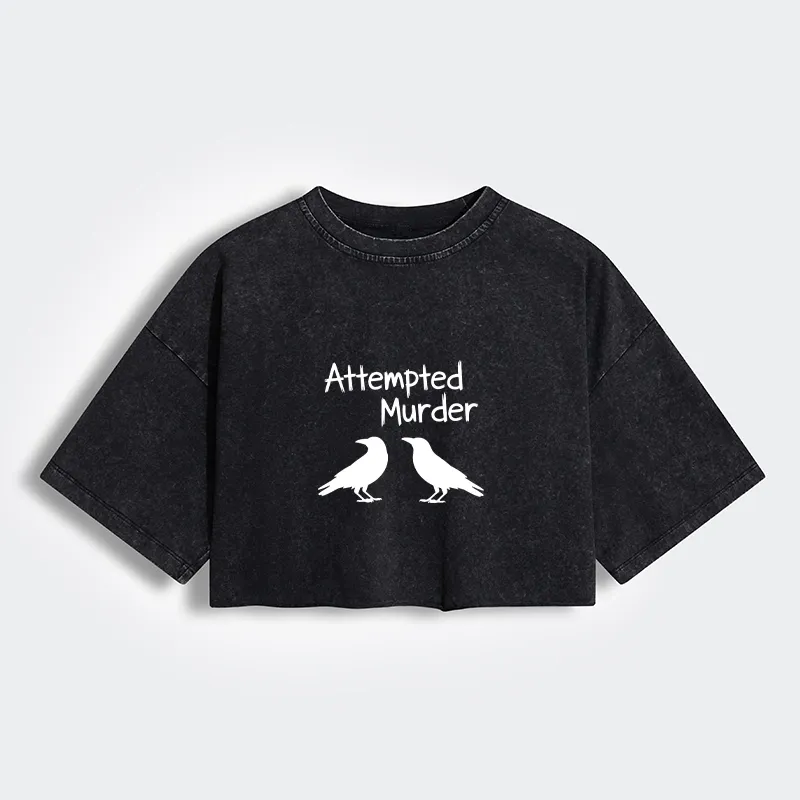 Tokyo-Tiger Two Crows Attempted Murder Joke Women's Washed Crop T-Shirt