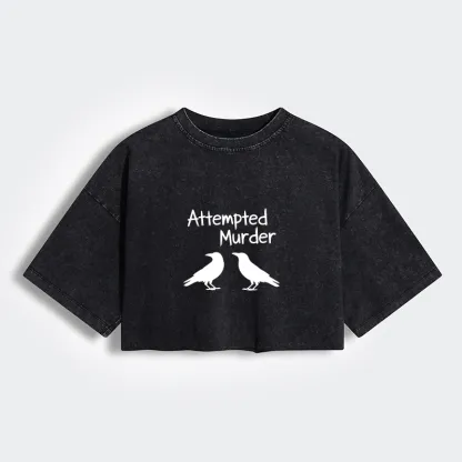 Tokyo-Tiger Two Crows Attempted Murder Joke Women's Washed Crop T-Shirt