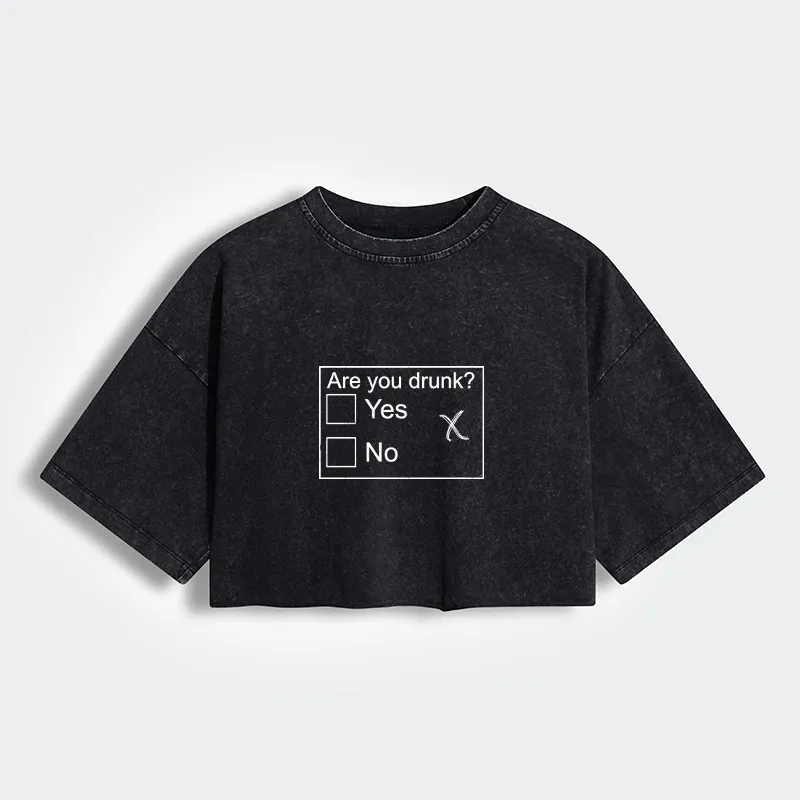 Tokyo-Tiger Confused Drunk Checkbox Graphic Women's Washed Crop T-Shirt