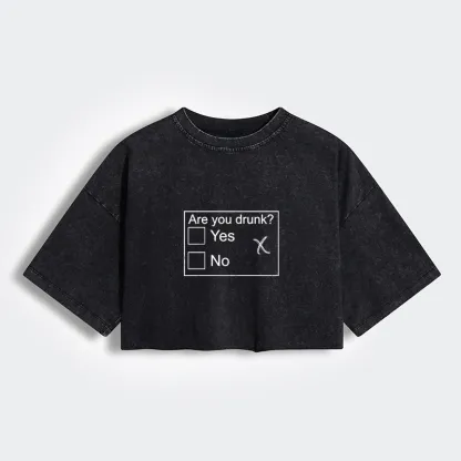 Tokyo-Tiger Confused Drunk Checkbox Graphic Women's Washed Crop T-Shirt