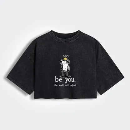 Tokyo-Tiger Crown Frog Stays True To Self Women's Washed Crop T-Shirt