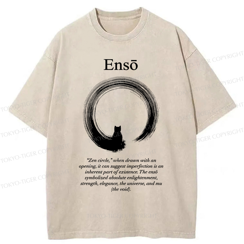 Tokyo-Tiger The Zen Cat Within The Enso Circle Washed T-Shirt