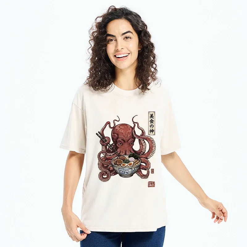 Tokyo-Tiger Octopus Ramen Food Meme Washed T-Shirt