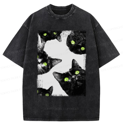 Tokyo-Tiger Five Cats Are Watching You Washed T-Shirt