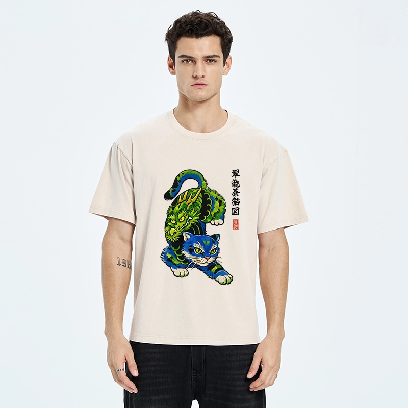 Tokyo-Tiger Dragon Cat Classic Art Washed T-Shirt