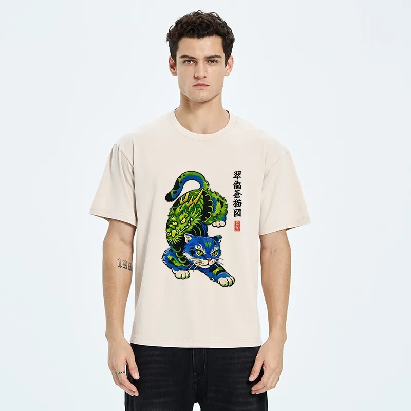 Tokyo-Tiger Dragon Cat Classic Art Washed T-Shirt
