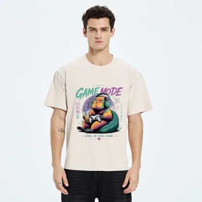 Tokyo-Tiger Cozy Capybara Play Video Games Washed T-Shirt