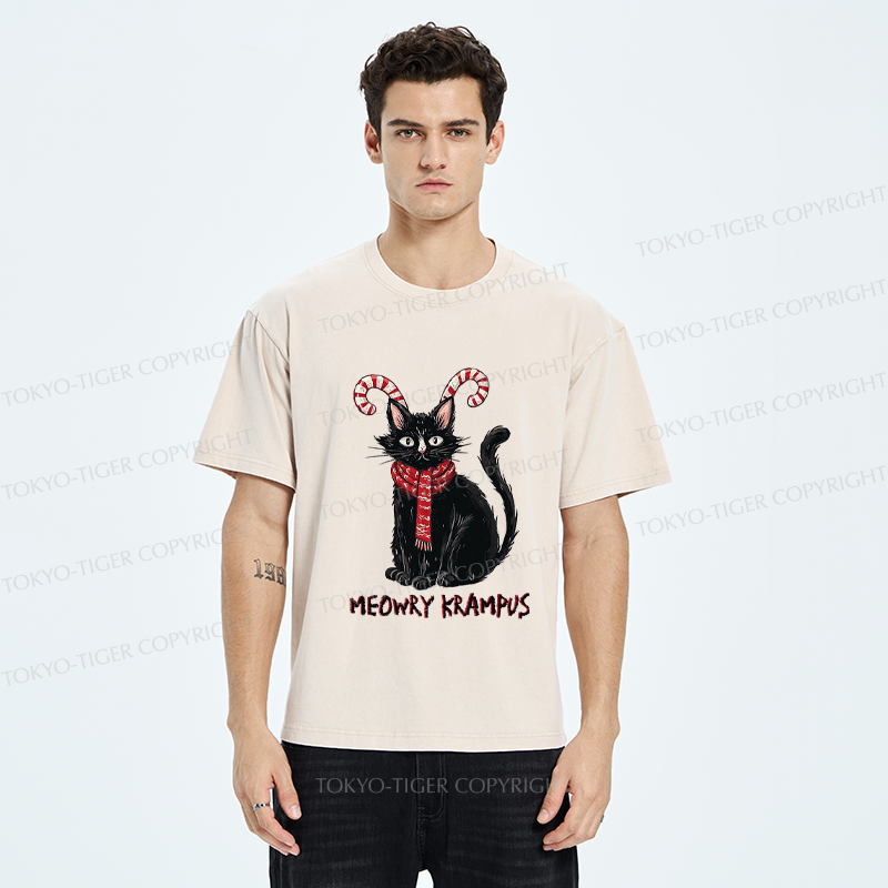 Tokyo-Tiger Meowry Krampus-The Festive Rebel Washed T-Shirt