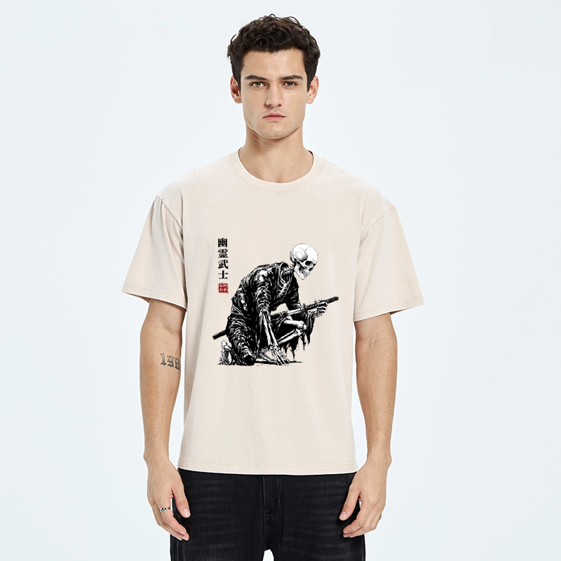 Tokyo-Tiger Vintage Dark Ghost Samurai Sketch Washed T-Shirt