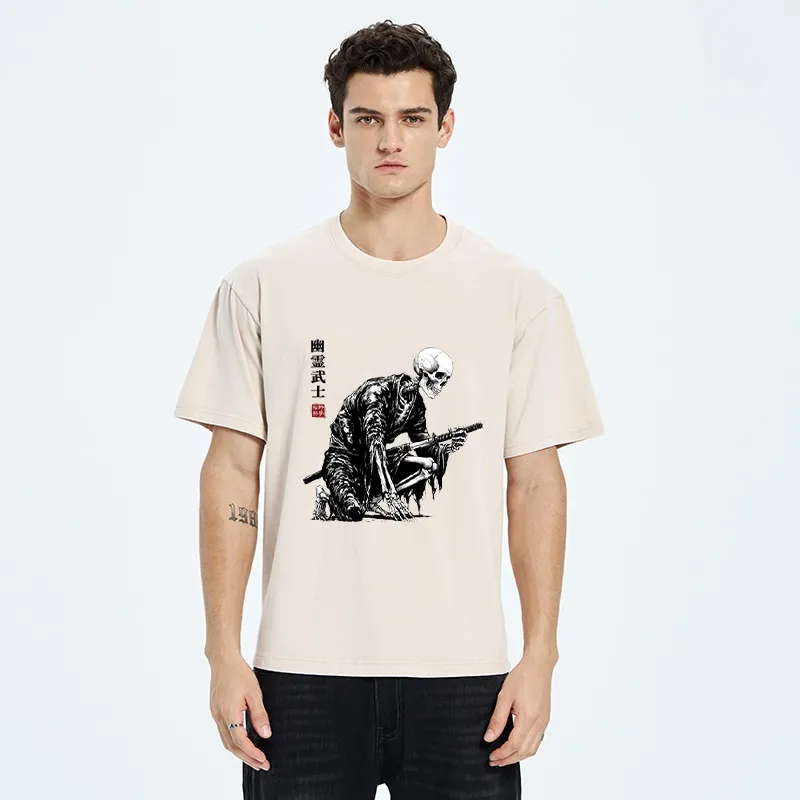 Tokyo-Tiger Vintage Dark Ghost Samurai Sketch Washed T-Shirt