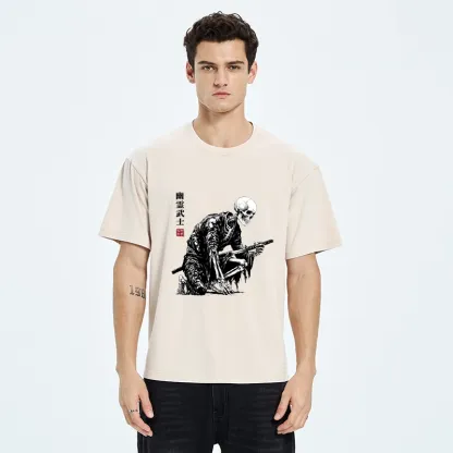 Tokyo-Tiger Vintage Dark Ghost Samurai Sketch Washed T-Shirt