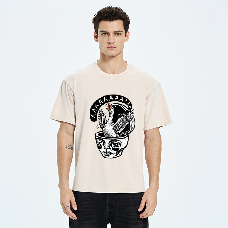 Tokyo-Tiger Weird Meme Screaming Wild Goose Graphic Washed T-Shirt